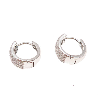 925 Sterling Silver Round-Cut C Z Hoop Earrings