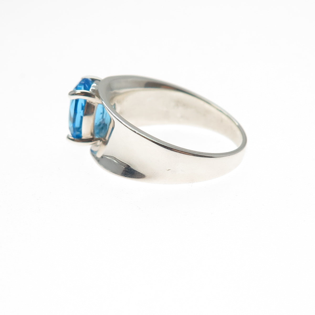 925 Sterling Silver Vintage Real Oval-Cut Swiss Blue Topaz Modernist Ring Size 9