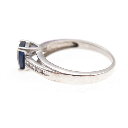 925 Sterling Silver Lab-Created Sapphire & C Z Ring Size 6.75