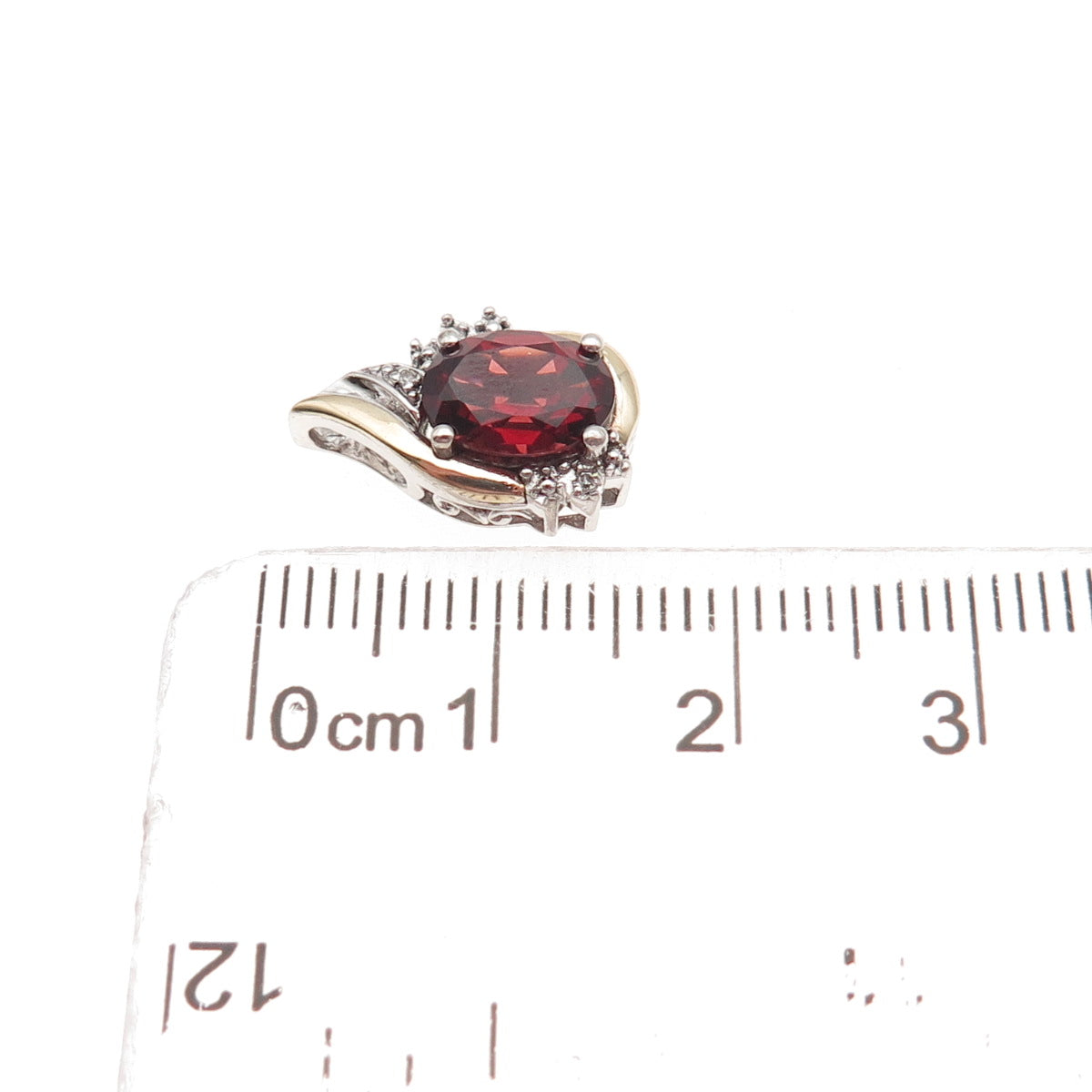 Richline 925 Sterling Silver 10K Gold Real Diamond Red Garnet Mini Slide Pendant