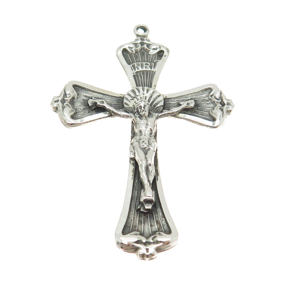 925 Sterling Silver Antique Art Deco Crucifix Cross Religious Pendant