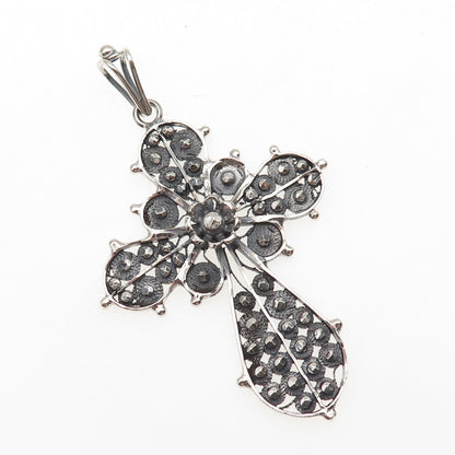 925 Sterling Silver Vintage Cross Oxidized Pendant