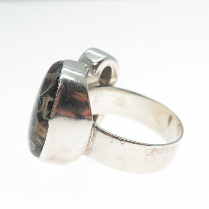 ARYA 925 Sterling Silver Vintage Real Fossil Smoky Quartz & Citrine Ring Size 10