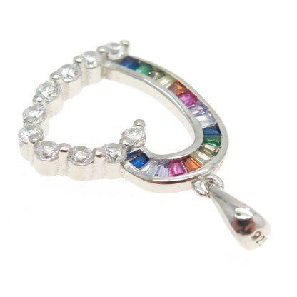 925 Sterling Silver Tapered Baguette & Round-Cut Multi-Color C Z Heart Pendant