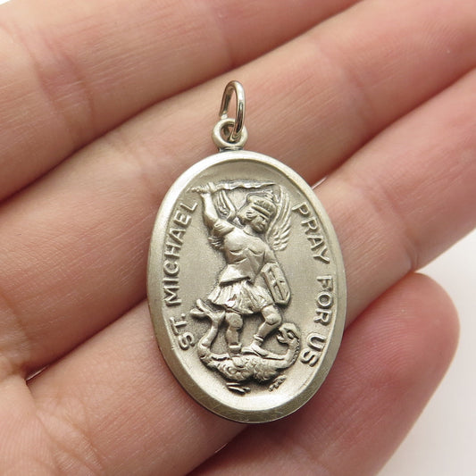 925 Sterling Silver Vintage Saint Michael Religious Medal Pendant