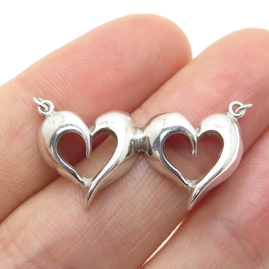 925 Sterling Silver Vintage Couple of Hearts Necklace Central Part