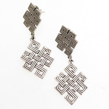925 Sterling Silver Vintage Celtic Knot Oxidized Dangle Earrings