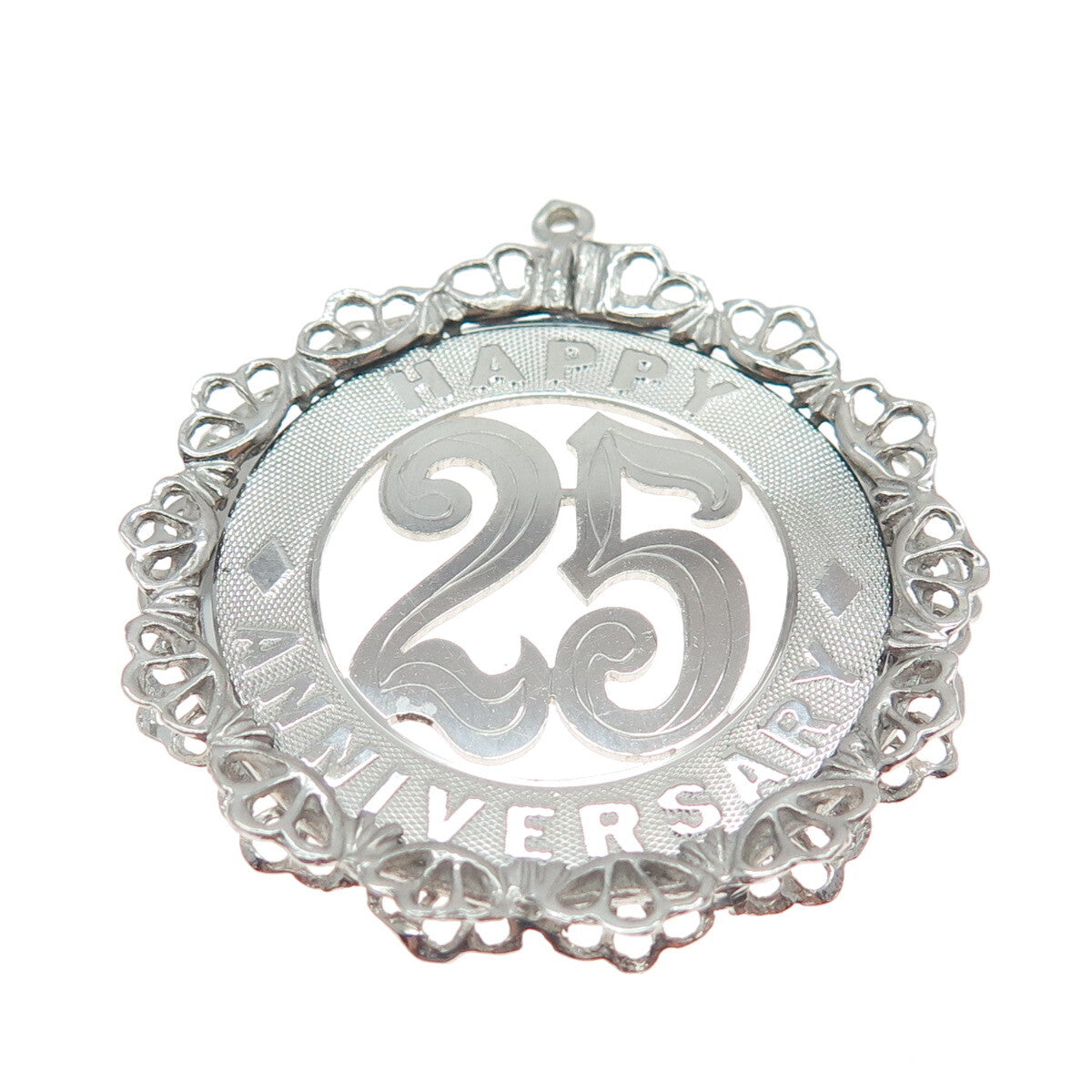 CROWN 925 Sterling Silver Vintage "25 Happy Anniversary" Pendant