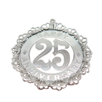 CROWN 925 Sterling Silver Vintage "25 Happy Anniversary" Pendant