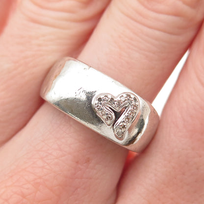 Masterpiece Diamonds 925 Sterling Silver Real Diamond Heart Ring Size 7.25