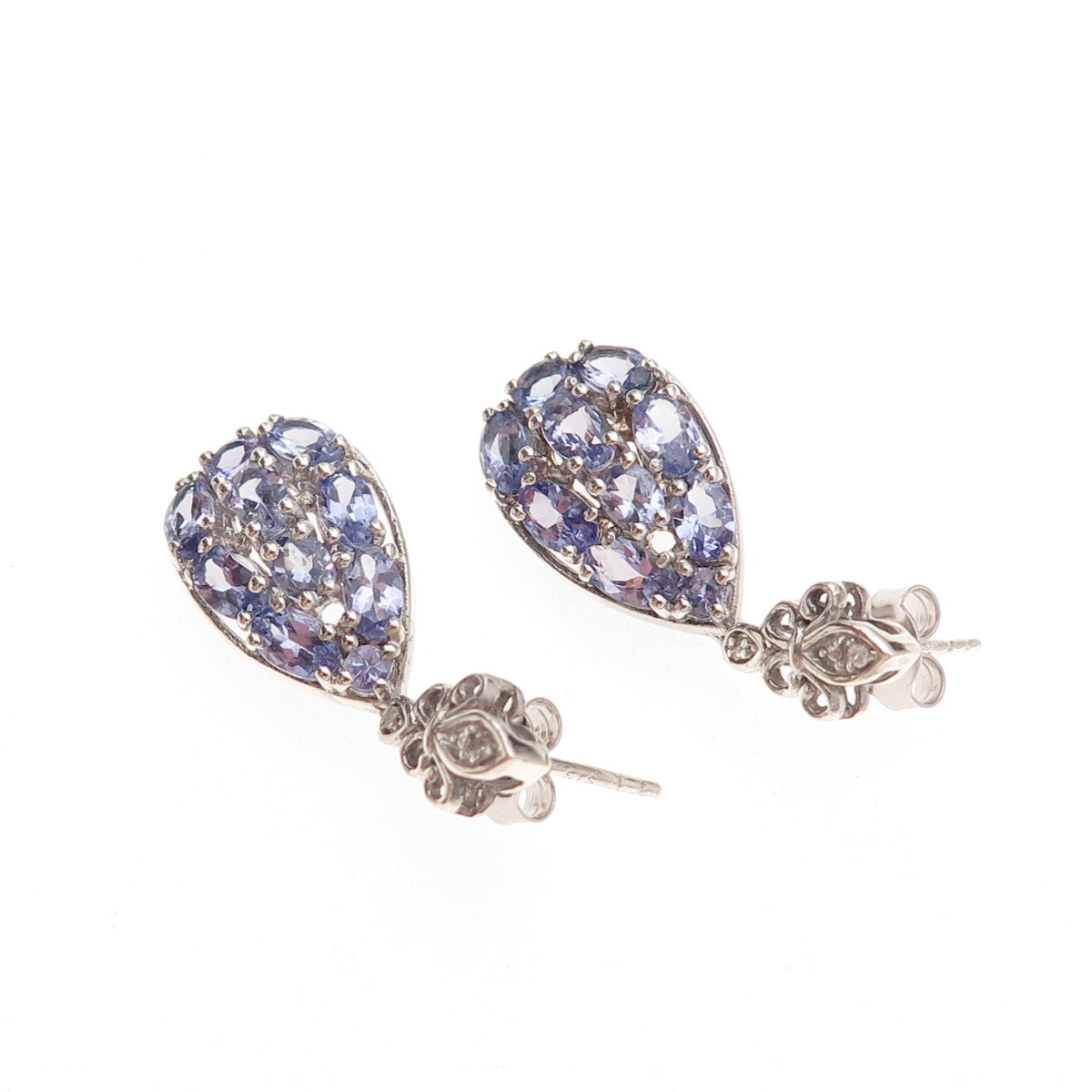 Chuck Clemency 925 Sterling Silver Real Diamond & Tanzanite Dangle Earrings