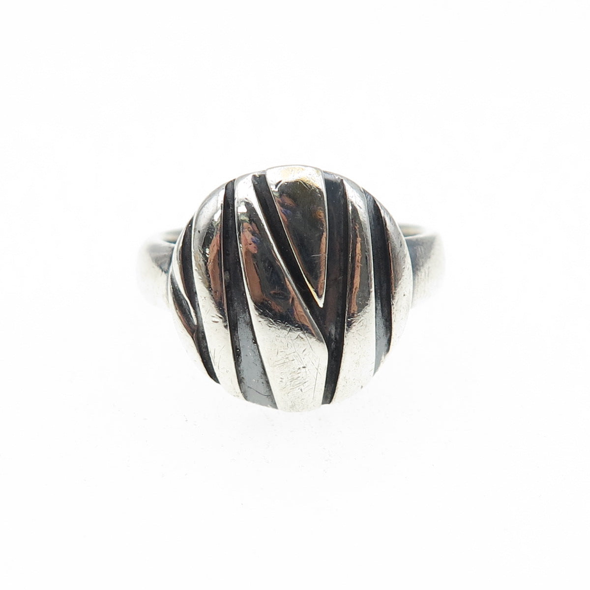 925 Sterling Silver Vintage Modernist Disc Oxidized Ring Size 6.25