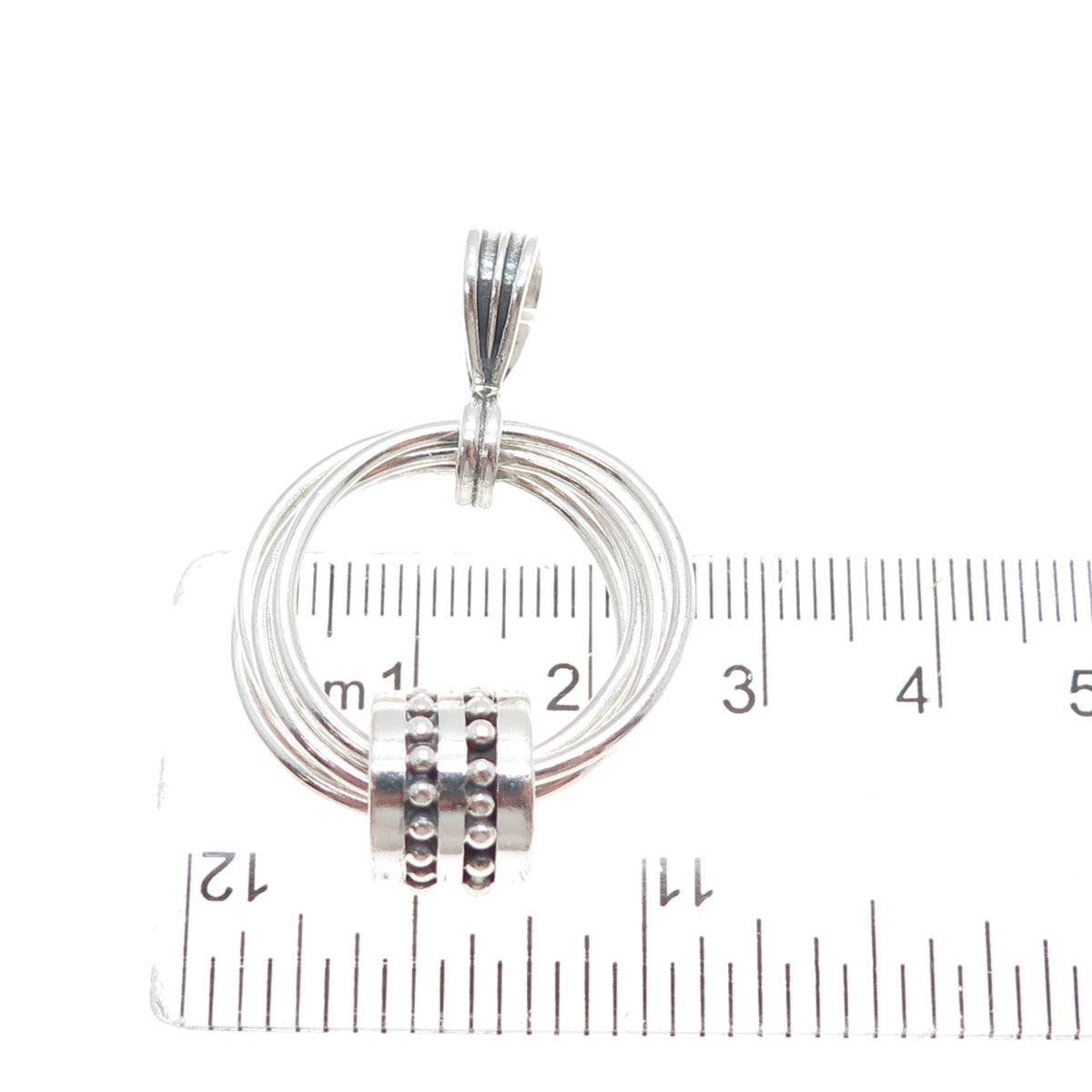 925 Sterling Silver Vintage Modernist Interlocked Circle Beaded Charm Pendant