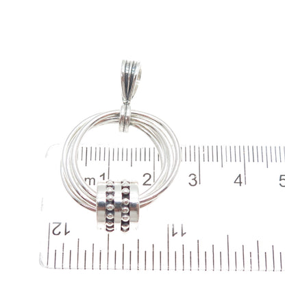 925 Sterling Silver Vintage Modernist Interlocked Circle Beaded Charm Pendant