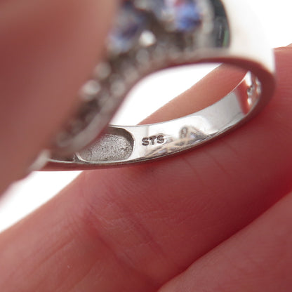 Chuck Clemency 925 Sterling Silver Real Tanzanite & White Topaz Ring Size 8.25
