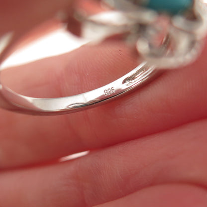 925 Sterling Silver Real Sleeping Beauty Turquoise & Topaz Floral Ring Size 8
