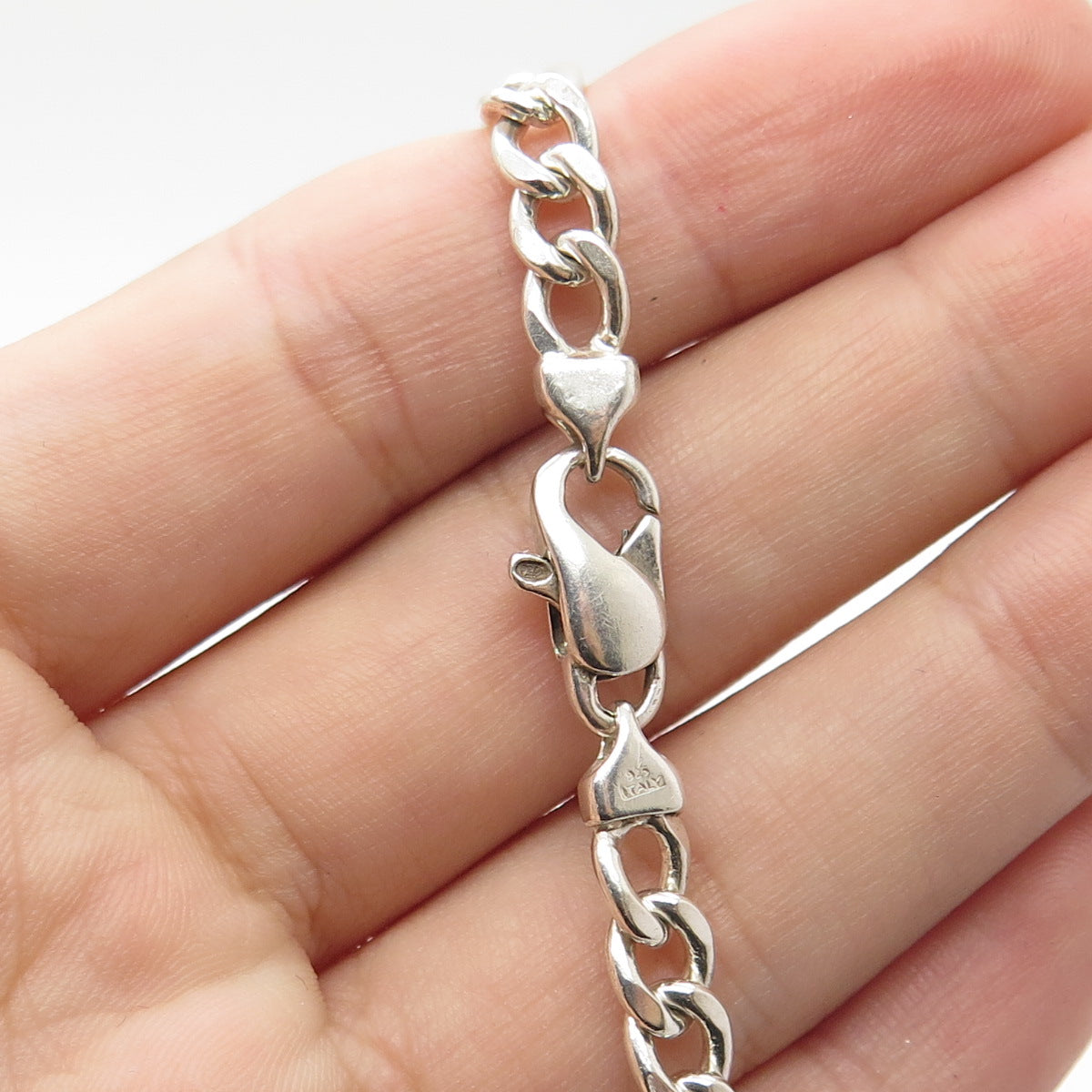 925 Sterling Silver Italy Figaro Link Bracelet 7.75"
