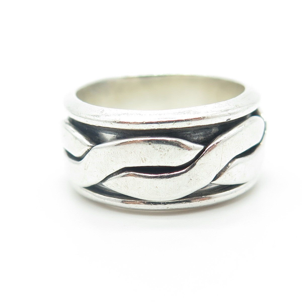 925 Sterling Silver Vintage Mexico Braided Rotating Band Ring Size 7.75