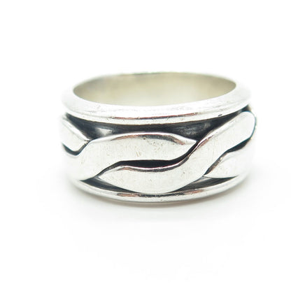 925 Sterling Silver Vintage Mexico Braided Rotating Band Ring Size 7.75