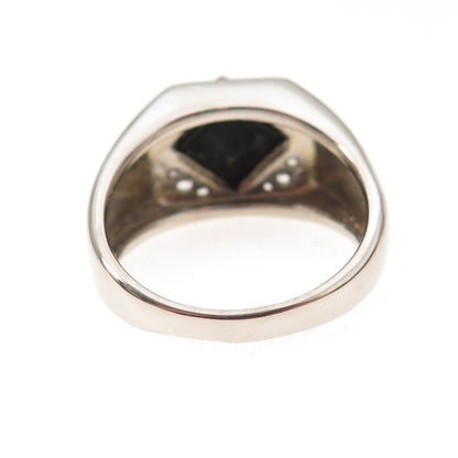 Han 925 Sterling Silver Real Black Spinel & White Topaz Ring Size 10