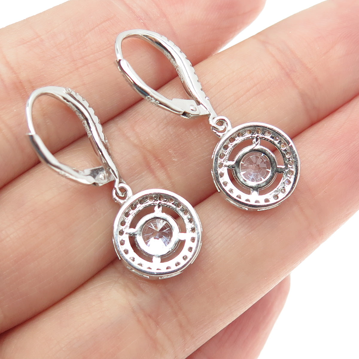 925 Sterling Silver Round-Cut C Z Circle Dangling Earrings