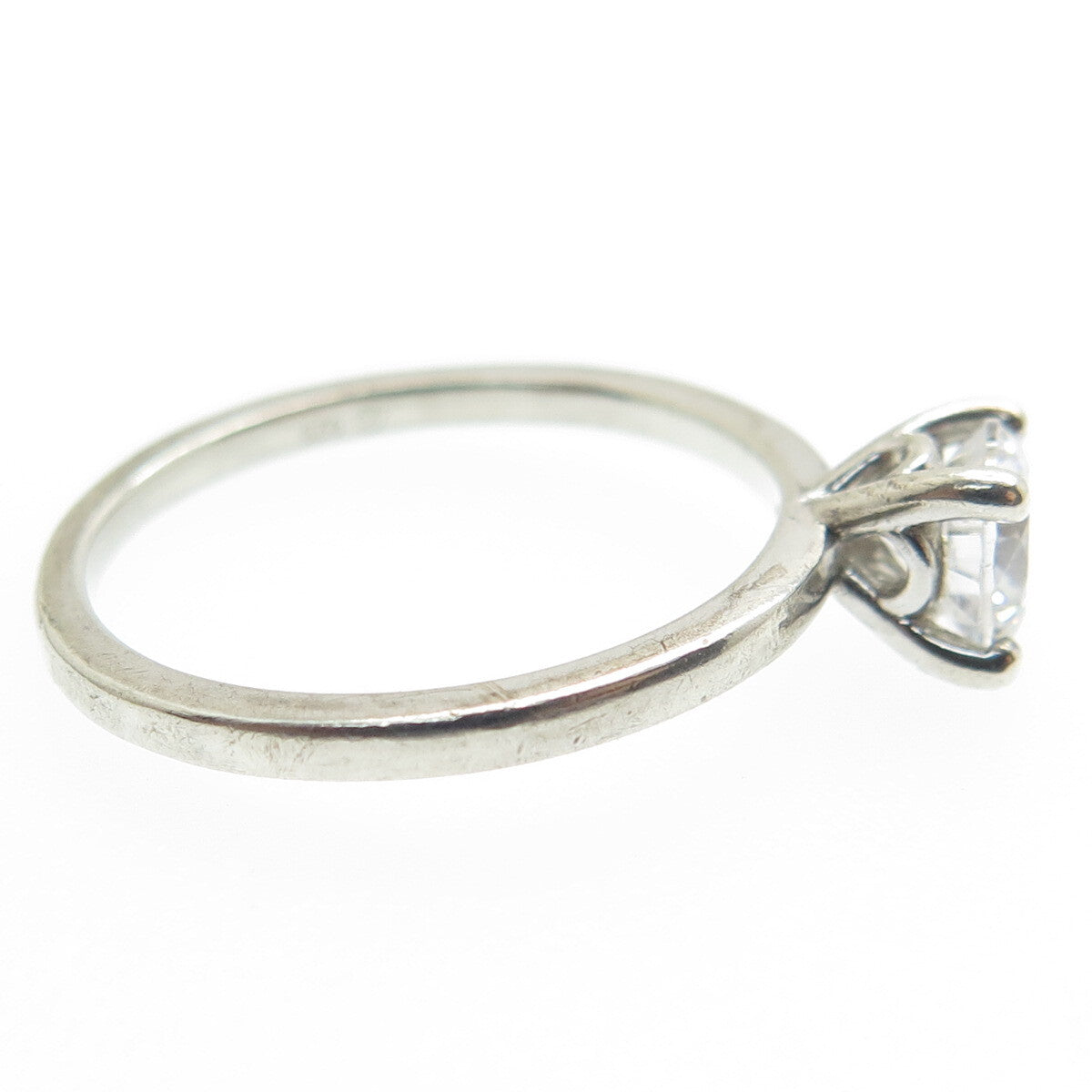 925 Sterling Silver Vintage Round-Cut C Z Engagement Ring Size 7.25
