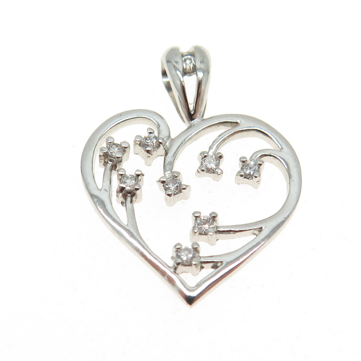 925 Sterling Silver Round-Cut C Z Sparkle Heart Pendant