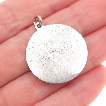 ELCO 925 Sterling Silver Vintage Rhinestone Engraved Merry Christmas Pendant