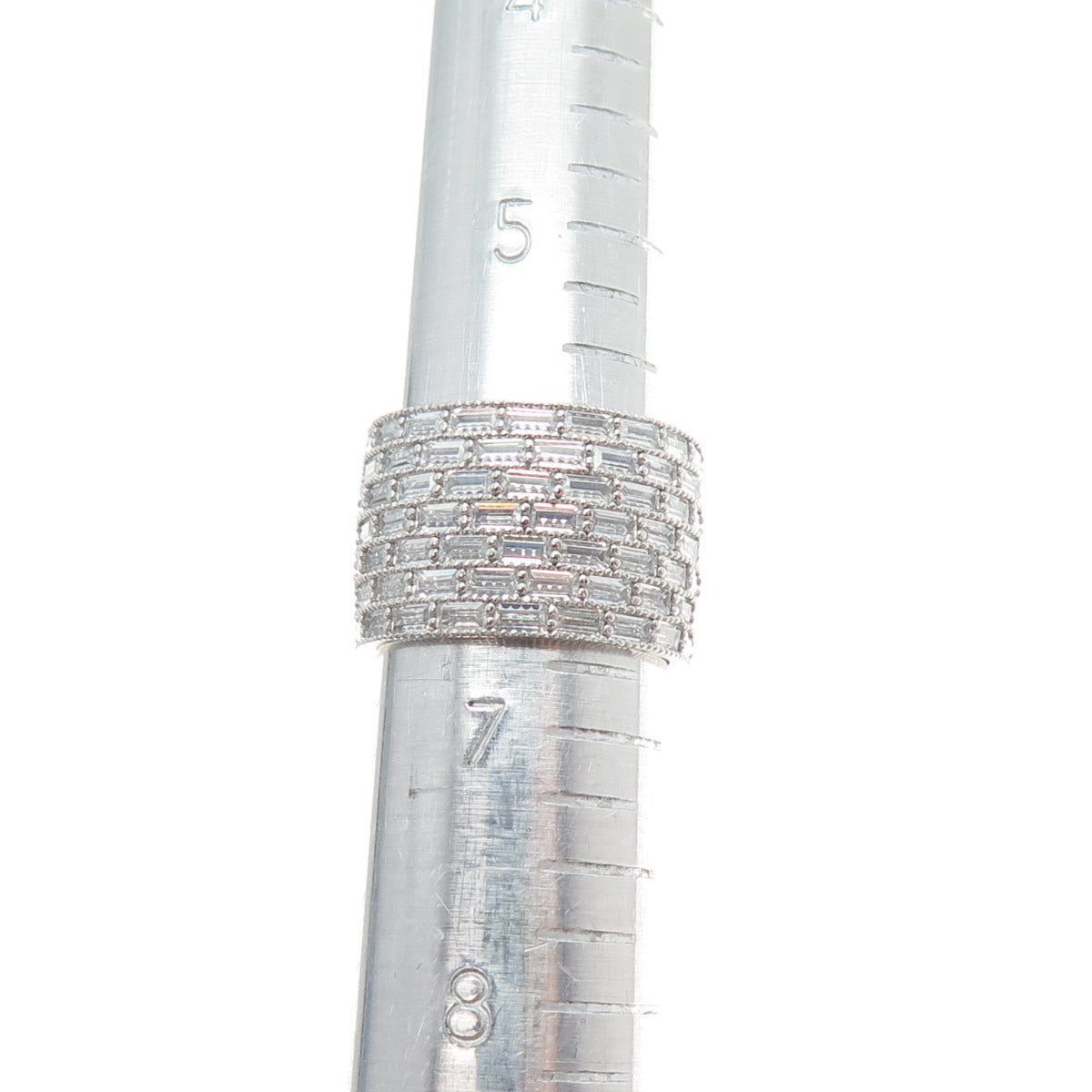 DSMK 925 Sterling Silver Baguette-Cut C Z Wide Band Ring Size 6.75