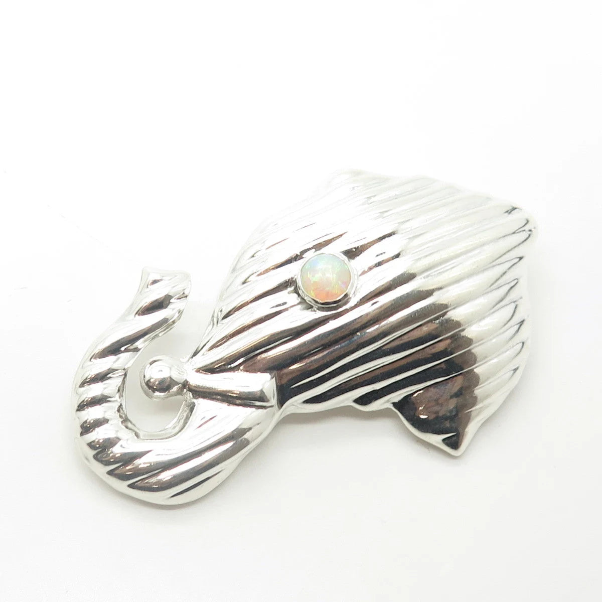 925 Sterling Silver Vintage Mexico Real Opal Elephant Pin Brooch / Pendant