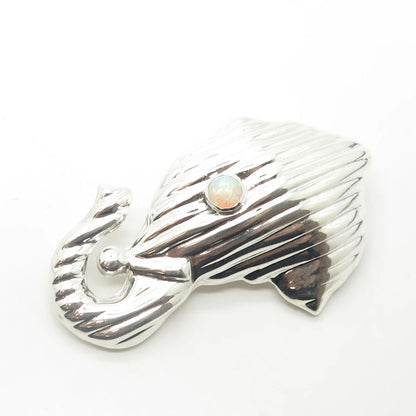 925 Sterling Silver Vintage Mexico Real Opal Elephant Pin Brooch / Pendant