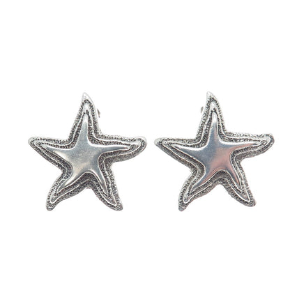 925 Sterling Silver Vintage Mexico Starfish Oxidized Earrings