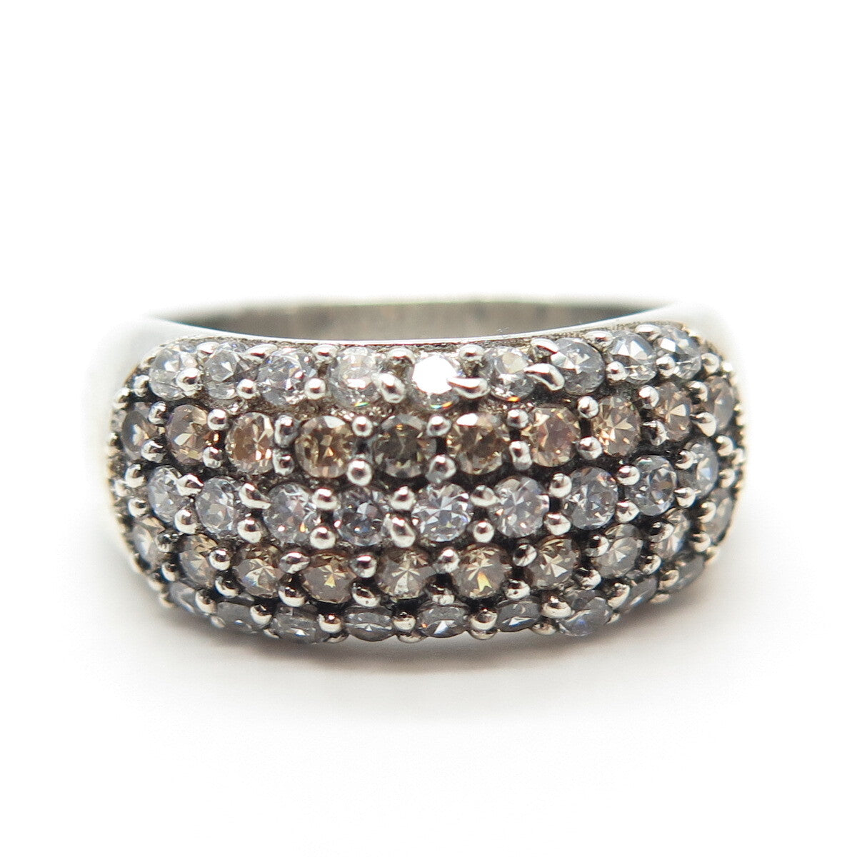 925 Sterling Silver C Z 2-Tone Domed Ring Size 7.75