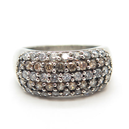 925 Sterling Silver C Z 2-Tone Domed Ring Size 7.75