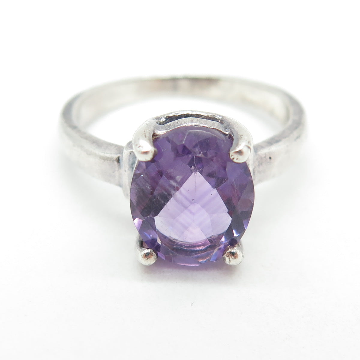 925 Sterling Silver Vintage Real Oval-Cut Amethyst Ring Size 10