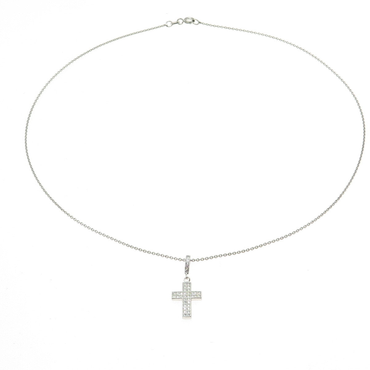 925 Sterling Silver Round-Cut C Z Cross Cable Chain Necklace 16"