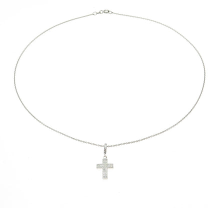 925 Sterling Silver Round-Cut C Z Cross Cable Chain Necklace 16"
