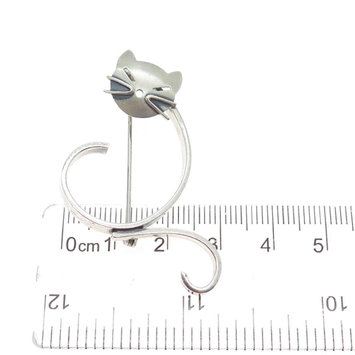 BEAU 925 Sterling Silver Vintage Modernist Cat Oxidized Pin Brooch
