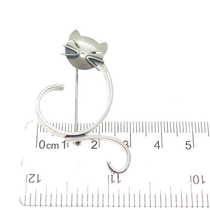 BEAU 925 Sterling Silver Vintage Modernist Cat Oxidized Pin Brooch