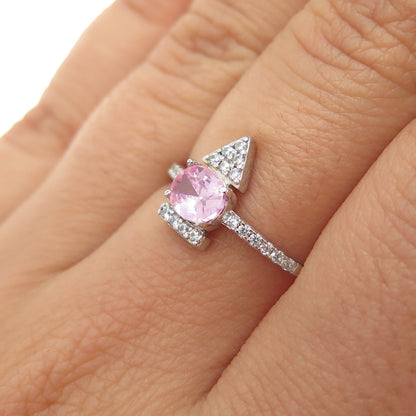 BOMB PARTY 925 Sterling Silver Pink & White C Z Arrow Ring Size 7