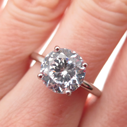 DSMK 925 Sterling Silver Round-Cut C Z Engagement Ring Size 7