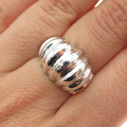 925 Sterling Silver Vintage Modernist Ribbed Dome Ring Size 7.25