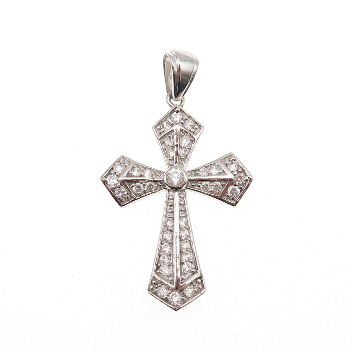 925 Sterling Silver Round-Cut C Z Cross Charm Pendant