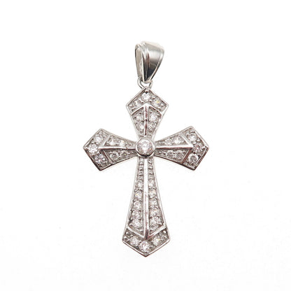 925 Sterling Silver Round-Cut C Z Cross Charm Pendant