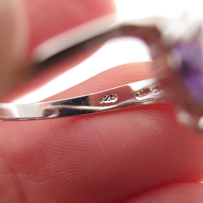 925 Sterling Silver Real Oval-Cut Amethyst Bypass Ring Size 5