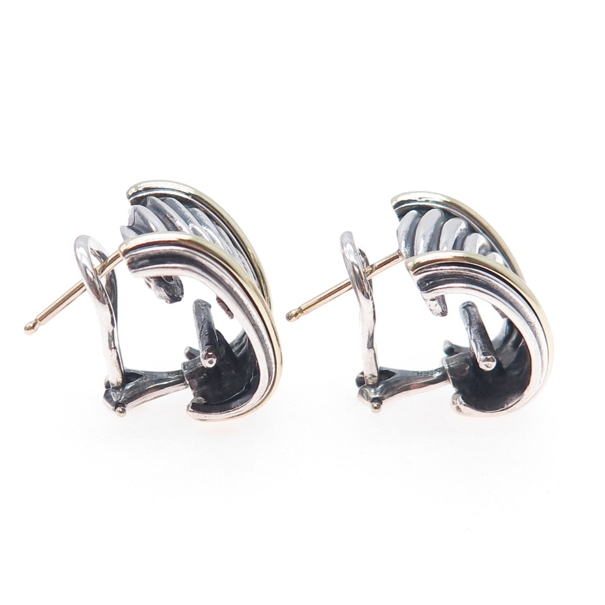 DAVID YURMAN 925 Sterling Silver 14K Gold Vintage Ribbed Omega Back Earrings