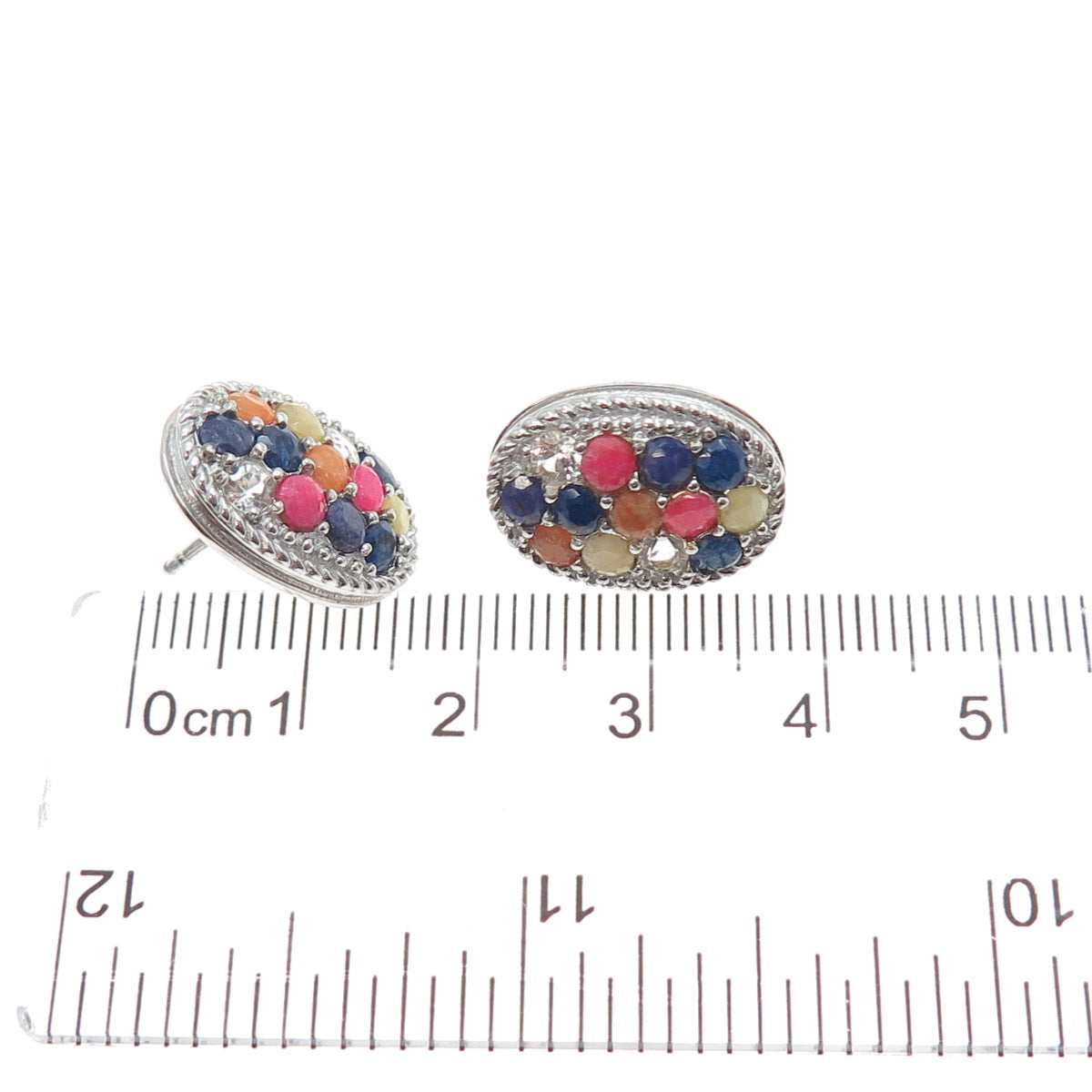 925 Sterling Silver Real Round-Cut Multi-Color Sapphire Earrings