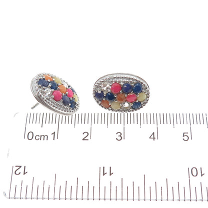 925 Sterling Silver Real Round-Cut Multi-Color Sapphire Earrings
