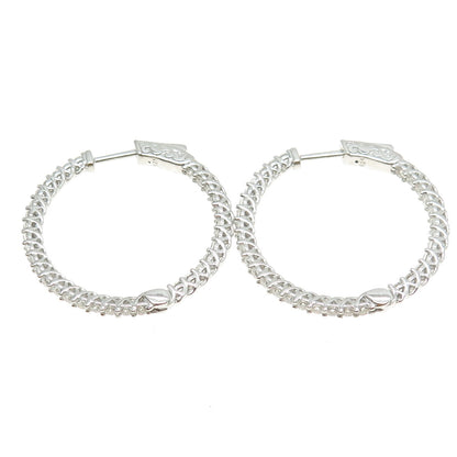 925 Sterling Silver Round-Cut Shaped C Z Hoop Earrings