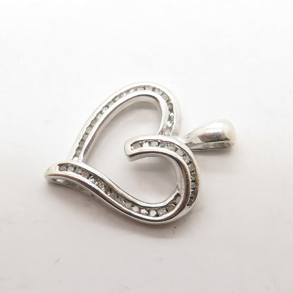 HN HENG NGAI 925 Sterling Silver Real Round-Cut Diamond Heart Pendant